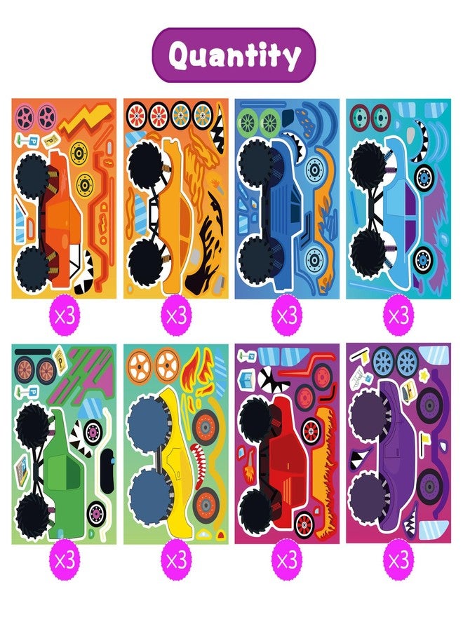 DUJAA 24 Sheets Monster Truck Sticker, Monster Truck Party Favor, Make Your Own Stickers Cartoon Car Make-a-face Stickers Classroom Activities Birthday Gift for Girls Boys - Image 4